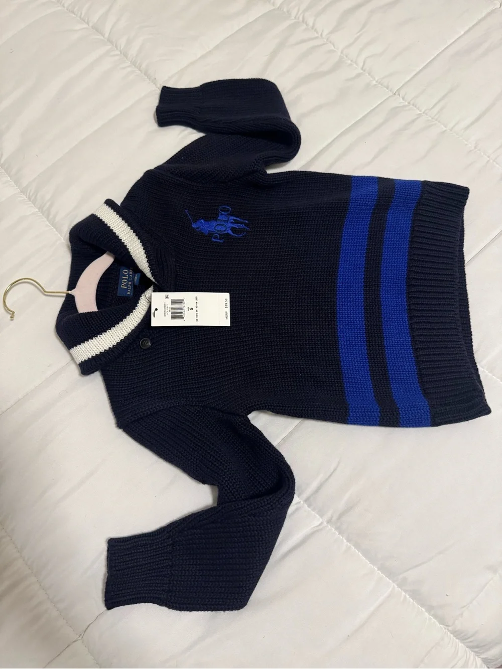 Ralph Lauren Navy Sweater with Royal Blue Stripes